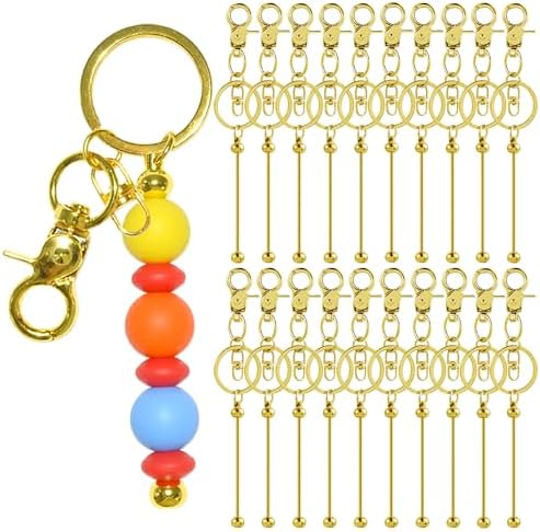 60 Pcs Beadable Keychains Bulk Kit – DIY Keychain Making Supplies with Metal Blanks for Crafts, Jewelry, Charms, Custom Projects – Blank Chain Bars for Beaded Keychain Design (Golden) by DNLEGULI