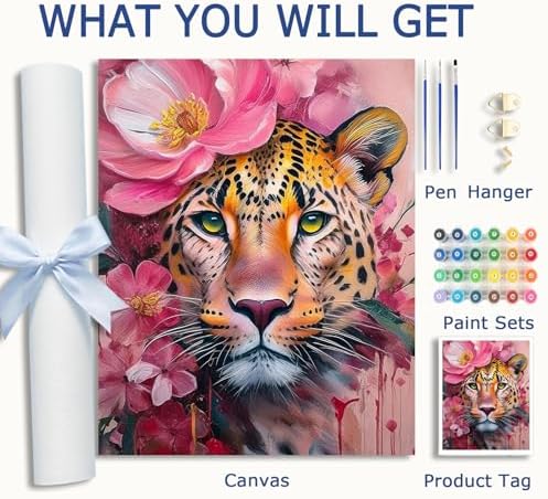 AuraDraw Cheetah Paint by Numbers - Leopard Paint by Number Kit for Adults Beginners, DIY Pink Painting Art Craft on Canvas for Home Decor 16x20 Inch - Image 3