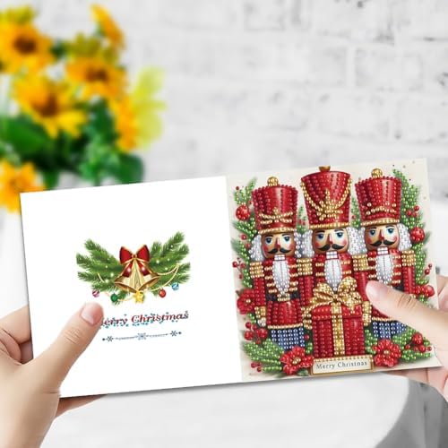 jinglinhh 6pcs Diamond Art Painting Christmas Nutcracker Snowy House Greeting Cards with Envelopes, DIY Card Making Kits for Adults, Diamond Art Postcards Christmas Cards Craft Gifts - Image 5
