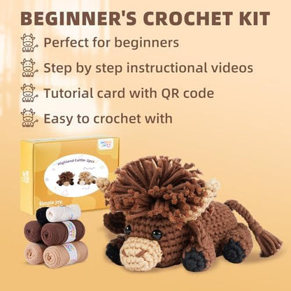MOREJMTT Crochet kit for Beginners Adults, Learn to Crochet, Include Easy Knitting Soft Yarn, Step-by-Step Video Tutorial, Hook, Holiday Birthday Gift for Adults (Highland Cattle) - Image 6