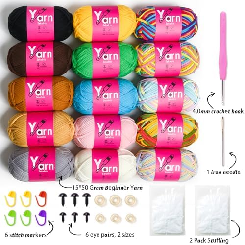 15 Pack Beginner Yarn for Crocheting Tube Crochet Yarn Multicolor - Image 2