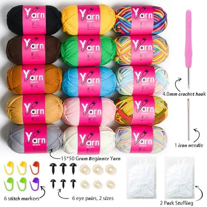15 Pack Beginner Yarn for Crocheting Tube Crochet Yarn Multicolor - Image 2
