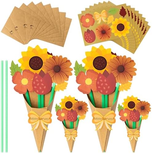 BeYumi Fall Flower Bouquet Craft - 96Pcs Fall Flower Bouquet Craft Kit for Kids Make Your Own Thankful Florals Kit Autumn Thanksgiving Appreciation DIY Gift Set School Classroom Home Fun Activities by BeYumi