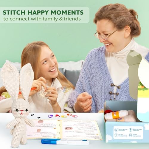 Crochetta Crochet Kit for Beginners, Crochet Starter Kit w Step-by-Step Video Tutorials, Beginner Crochet Kit Knitting Supplies for Adults, Crochet Bunny(40%+ Yarn) - Image 4