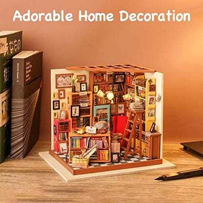 ROBOTIME DIY Miniature House Kit Miniature Dollhouse Kit Tiny House Kit for Adults Library House Kits Best Birthday Gifts for Teens(Sam's Study) - Image 3