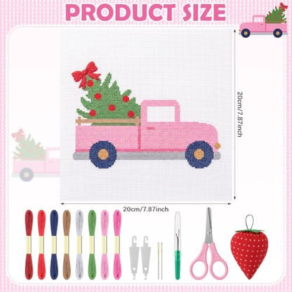 XunYee Needlepoint Canvas Kit, Pink Christmas Truck - Image 2