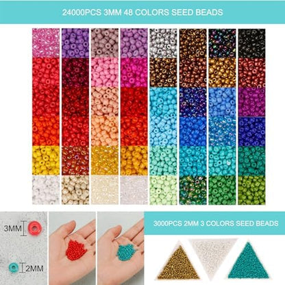 PP OPOUNT Value Bead Loom Kit, 27688 PCS Beading Supplies with 48 Color 3 mm Seed Beads, Beading Loom Kits for Adults Jewelry Making, Bracelets Belts, Earrings Belts - Image 6