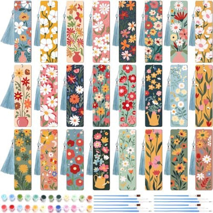 Kosiz 24 Pcs Butterfly Flowers Paint by Number Kit for Adult Wood Bookmark by Kosiz