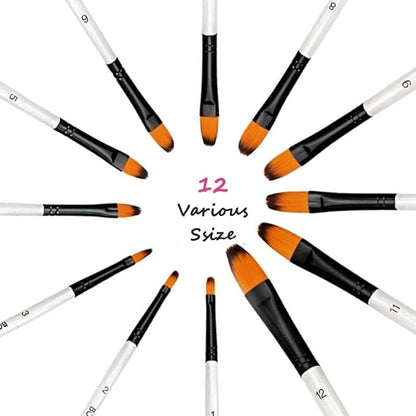 GETHPEN Filbert Paint Brushes Set, 12 PCS Artist Brush for Acrylic Oil Watercolor Gouache Artist Professional Painting Kits with Synthetic Nylon Tips
