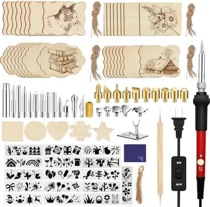 Wood Burning Kit and Wood Ornaments, 73Pcs Wood Burning Kit and 32pcs 4x3in Wood Burning Wood for DIY Crafts by PETUOL