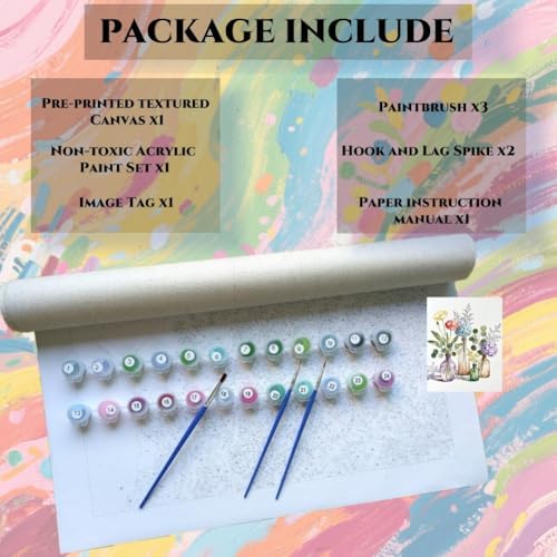 ACANDYL Flower Paint by Numbers Kit for Adults Beginner DIY Painting Kits for Adults Peony Easy Adult Paint by Number Kits on Canvas Eucalptus Leaves Color by Numbers for Gifts Home Decor 16x20 Inch - Image 6