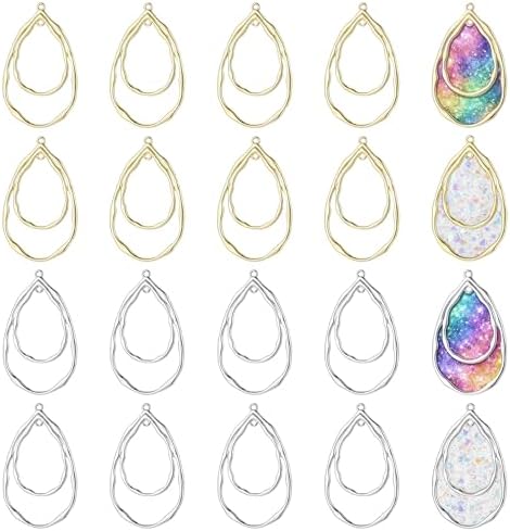 20 Pcs Teardrop Open Back Bezel Charms Pendants, 2 Colors Alloy Hollow Frame Open Back Teardrop Hollow Pendant Bezels for DIY Resin Epoxy Jewelry Making, Pressed Flower Craft (Gold, Silver) by Unknown