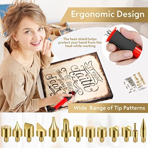 Professional Wood Burning Kit with Letters - Pyrography Pen Fully Adjustable Temperature With safety Stand - 27 Tips with Cutting Blade, Stencils and Deluxe Case - Image 5
