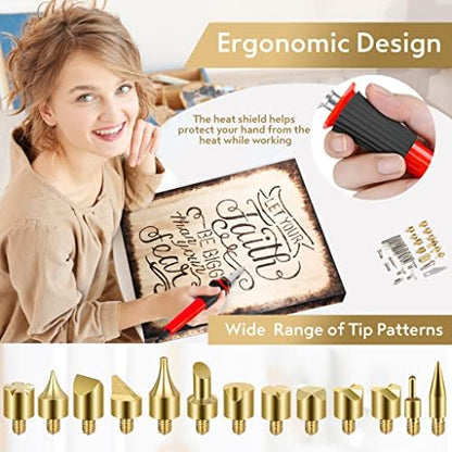 Professional Wood Burning Kit with Letters - Pyrography Pen Fully Adjustable Temperature With safety Stand - 27 Tips with Cutting Blade, Stencils and Deluxe Case - Image 5