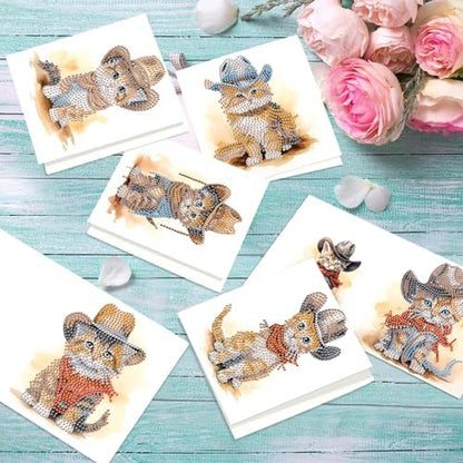 Tontut 6pcs Diamond Painting Kit Greeting Card, Cat 5D DIY Diamond Handmade Holiday Greeting Card with Envelope, Christmas Gift Congratulation - Image 5