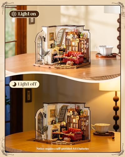 ROBOTIME DIY Miniature House Kit, Mini Dollhouse Kit, Tiny House Kit for Adults, Wooden Furniture Kit with LED, Halloween/Christmas/Birthday Gifts for Family/Friends(Catherine's Living Room) - Image 5