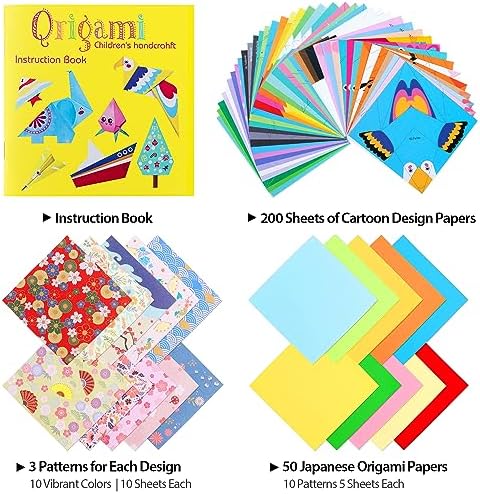 Origami Paper for Kids Crafts, 350 PCS Origami Paper Kit, Vivid 200 Cartoon Origami Objects+100 Solid Color Papers+50 Traditional Japanese Patterns with Instructions, Origami for Kids Adults Beginners - Image 2