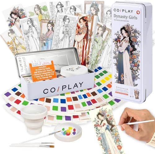 COIPLAY Watercolor Craft Kit, Paint Set, 648 Color Blocks, 52 Coloring Bookmarks, Dynasty Girls Theme, Travel Gift for Kids & Adults by COIPLAY