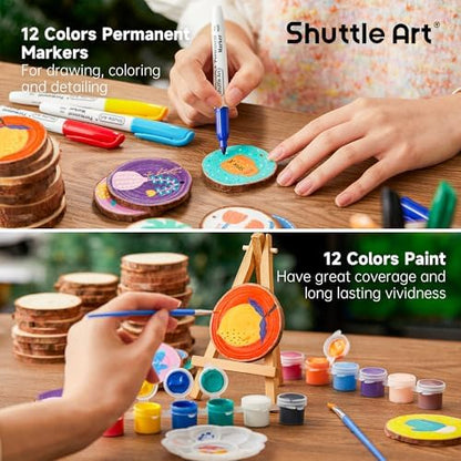 Wood Slices Kit, Shuttle Art 35 PCS Unfinished Natural Wood Slices with Pre-Drilled Hole, Acrylic Paint, Permanent Markers, Jute Twine, DIY Craft for Kids Adults Holiday Decoration Christmas Ornaments - Image 5
