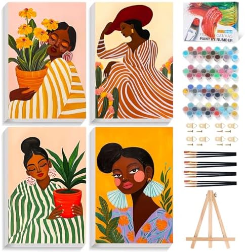 Okarina 4 Pack Paint by Numbers Kit for Adults with Frame, African Women by Okarina