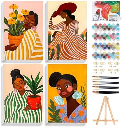 Okarina 4 Pack Paint by Numbers Kit for Adults with Frame, African Women by Okarina