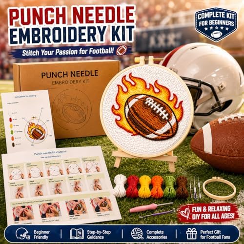 ZMYORAH American Football Punch Needle Kit for Beginners Adults, DIY Punch Needle Embroidery Starter Kit with Printed Fabric, Yarn, Needle & Hoop, Sports Handmade Craft for Home Decor & Gift 20x20cm - Image 6