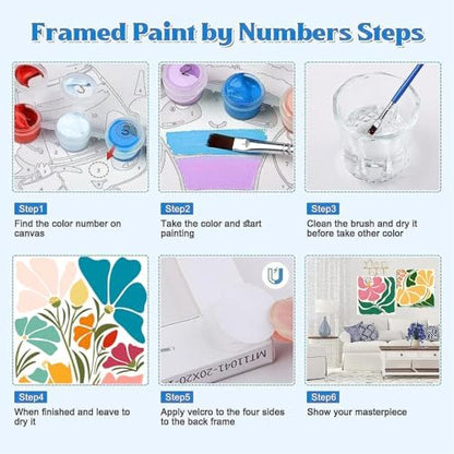 Canrichshop 6P Flowers Paint by Numbers Kit for Adults & Kids Ages 4+ Framed-with Wooden Easel,Easy DIY Flower Oil Painting on Canvas,Acrylic Paint by Number Beginner with Frame for Decor 8x8inch - Image 7