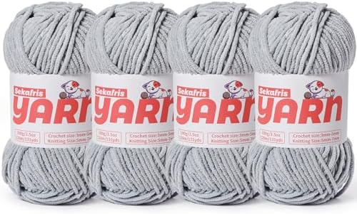 4 Pack Plush Chunky Chenille Yarn for Crocheting, Soft Fluffy Velvet Yarn for Crocheting Amigurumi, Fuzzy Baby Blanket Knitting 400g/524yds Bulky(4 Grayish) by Sekafris