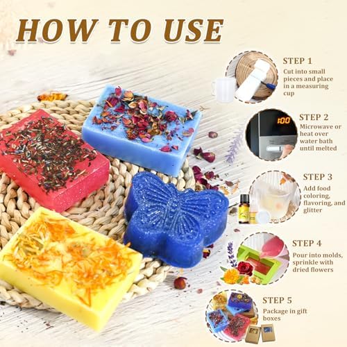ZQBQC Soap Making Kit, Soap Making Kit for Adults Beginners, DIY Craft Supplies with Shea Butter Glycerin Melt and Pour Soap Base, Molds, Fragrances, Dried Flowers, Soap Craft Set for Adults and Kids - Image 5