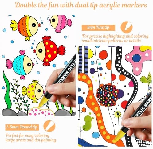 120 Colors Precision Dual Tip Acrylic Paint Markers Pens - Dot & Fine - Image 2