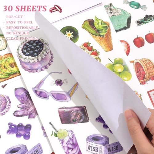 300+ PCS Color Themed Scrapbook Sticker Book, 30 Sheets Vintage Small Object Stickers, 6 Tone Aesthetic Holiday Decor Art Scrapbook Supplies for Adults Teens Women Girls Junk Journaling Planner Crafts - Image 7