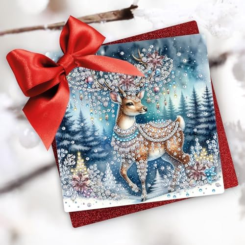 6 Pcs Christmas Elk DIY Diamond Art Painting Greeting Cards Kit, 5D Holiday Diamond Cards Making Set for Adults, Handmade Xmas Gift for Friends Family - Image 2