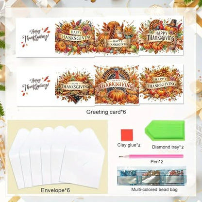 6Pcs Thanksgiving Greeting Card DIY Diamond Art Painting Greeting Cards Special Shaped Diamond Autumn Blessing Folding Card Kit Arts Crafts for Birthday Festival (Thanksgiving Day) - Image 5