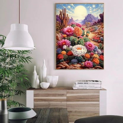 MIRCVSH Landscape Paint by Numbers Kit for Adults,Adult Paint by Number with Wooden Framed,Desert Cactus Flowers Paint by Number for Home Wall Decor 12x16 Inch - Image 3