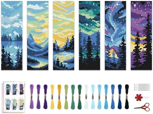 ACRNIGHEET 6PCS Stamped Cross Stitch Bookmark Kits for Beginners Scenery by ACRNIGHEET