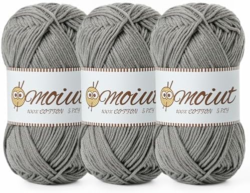 3 Pack Cotton Yarn for Crocheting, Baby Yarn for Crocheting Soft, 393yds / 5.29oz Fluffy Amigurumi Crochet Yarn, 5 Ply 100% Milk Cotton Yarn for Puzzle、Socks、Clothes(3 Grey) by OMoiut