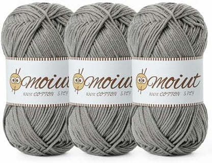 3 Pack Cotton Yarn for Crocheting, Baby Yarn for Crocheting Soft, 393yds / 5.29oz Fluffy Amigurumi Crochet Yarn, 5 Ply 100% Milk Cotton Yarn for Puzzle、Socks、Clothes(3 Grey) by OMoiut
