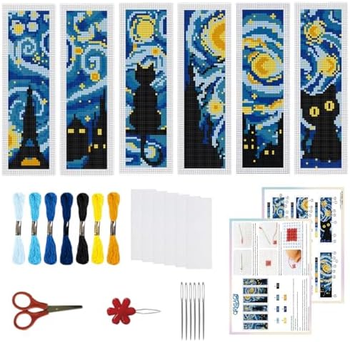 ORIGACH 6 Set Starry Night & Black Cat Cross Stitch Bookmark Kit by ORIGACH