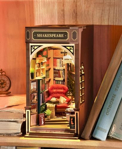 ROBOTIME DIY Book Nook Kit 3D Wooden Puzzles Dollhouse Booknook Library Tiny House Bookshelf Decor Miniature House Kit for Adults, Teens and Beginners Gifts for Family, Friends - Image 3