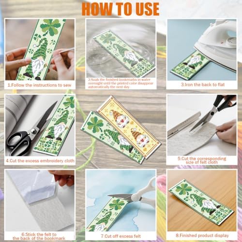 FREEBLOSS 6 Set Cross Stitch Bookmark Kit 8x2.4''11CT St. Patrick Gnome - Image 5