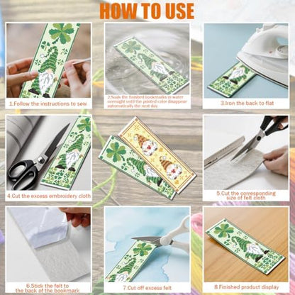 FREEBLOSS 6 Set Cross Stitch Bookmark Kit 8x2.4''11CT St. Patrick Gnome - Image 5