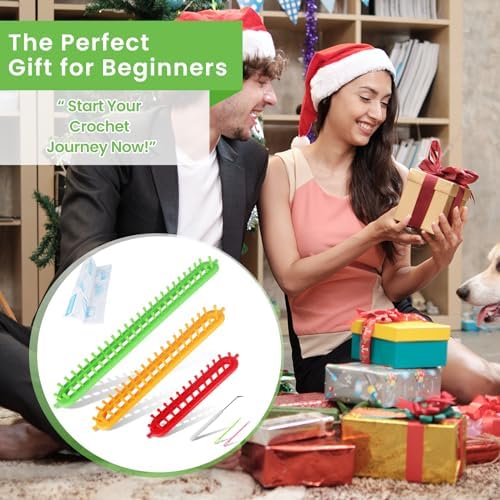 Katech 3 pcs Rectangle Knitting Looms Kit Sparse Pegs Loom Knitter Different Sizes Colorful Plastic Weaving Looms Set DIY Yarn Weaving Kits with a Crochet Hook and Needle (Color is Random) - Image 6