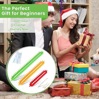 Katech 3 pcs Rectangle Knitting Looms Kit Sparse Pegs Loom Knitter Different Sizes Colorful Plastic Weaving Looms Set DIY Yarn Weaving Kits with a Crochet Hook and Needle (Color is Random) - Image 6