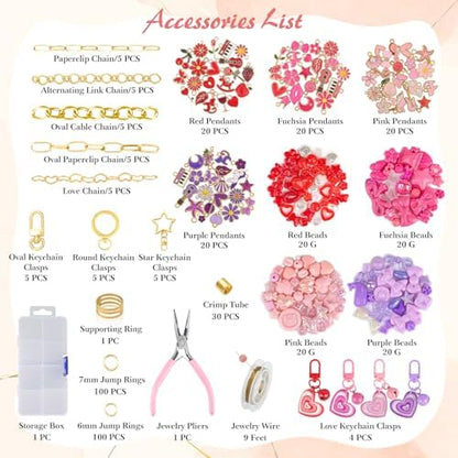 Ecoofor 458 Pcs Keychain Making Kit — Includes 19 Keychain Clips, 25 Extender Chains, 80 Charms, Beading Accessories, Jewelry Pliers — DIY Bag Charms & Jewelry Craft Kit Supplies - Image 3