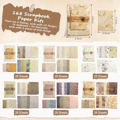 168 Pcs Textured Scrapbook Paper Supplies Vintage Embossed Rice Paper - Image 2