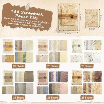 168 Pcs Textured Scrapbook Paper Supplies Vintage Embossed Rice Paper - Image 2