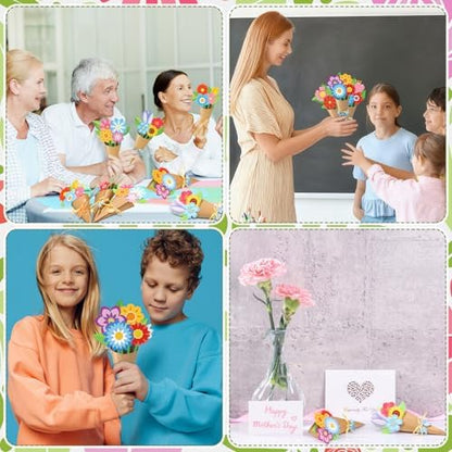 Motipuns 48 Set Spring Bouquet Flower Craft Kit Mother's Day DIY Flower Bow Paper Crafts Colorful Bouquets Make Your Own Teacher Appreciation Gifts for Spring Handmade Project Home Activities - Image 6