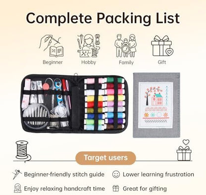 86-Piece Complete Sewing Kit + Illustrated Guide to 106 Embroidery Stitches | DIY Embroidery Kit: A One-Stop Starter Kit to Take You from Beginner to Expert [Portable Embroidery Workshop] - Image 5