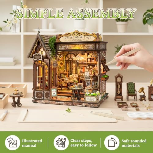 CRIOLPO Book Nook Kit for Adults Floral Coffee Shop House with LED Light - Image 5