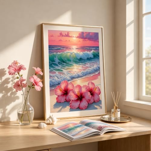 Mosaflare Beach Flower Stamped Cross Stitch Kits for Beginner 12x16 Inch - Image 3